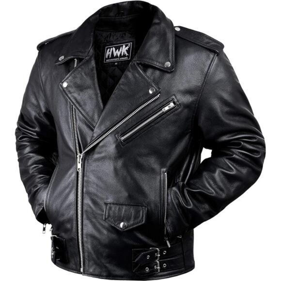 Leather Motorcycle Jacket Ultra Comfy Vintage Style Black Leather Jacket - Picture 1 of 8